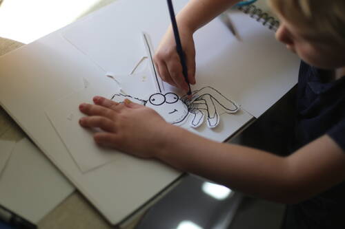 A kid drawing a spider