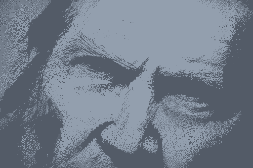 Image pixelisée : Portrait au crayon d’un visage qui ressemble un peu à Jeff Bridges