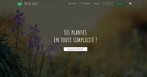 Capture d’écran de la page d’accueil de phyto-info.com. Le slogan indique ” Les plantes en toute simplicité !” 